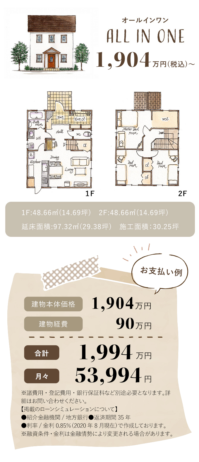 計1904万円　月々53,994円